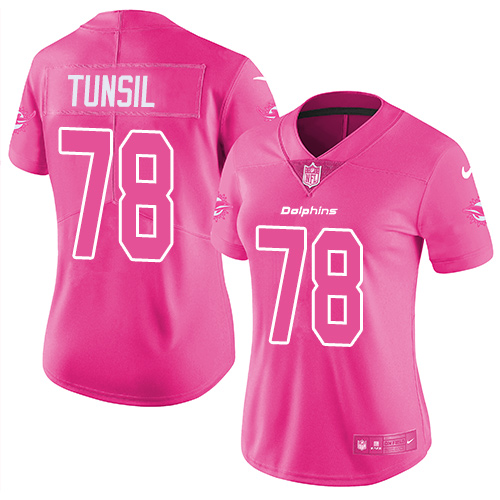 Nike Miami Dolphins 78 Laremy Tunsil Pink Women Stitched NFL Limited Rush Fashion Jersey